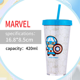 MINISO Marvel Botol Minum Tumbler Tempat Air Minum Sedotan Straw 420ml Gelas Water Bottle Tumbler Tumblr Wadah Penyimpanan Anak Perempuan Laki Sekolah Travel Sport Olahraga Plastik Transparan Lucu Karakter Motif Kartun Premium Portable Ringan