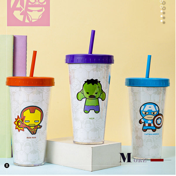 MINISO Marvel Botol Minum Tumbler Tempat Air Minum Sedotan Straw 420ml Gelas Water Bottle Tumbler Tumblr Wadah Penyimpanan Anak Perempuan Laki Sekolah Travel Sport Olahraga Plastik Transparan Lucu Karakter Motif Kartun Premium Portable Ringan