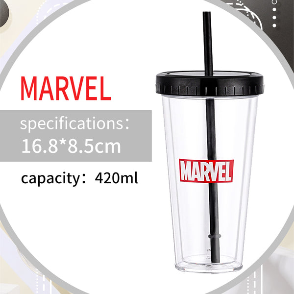 MINISO Marvel Botol Minum Tumbler Tempat Air Minum Sedotan Straw 420ml Gelas Water Bottle Tumbler Tumblr Wadah Penyimpanan Anak Perempuan Laki Sekolah Travel Sport Olahraga Plastik Transparan Lucu Karakter Motif Kartun Premium Portable Ringan Huruf
