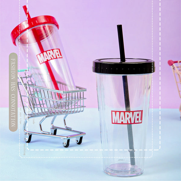 MINISO Marvel Botol Minum Tumbler Tempat Air Minum Sedotan Straw 420ml Gelas Water Bottle Tumbler Tumblr Wadah Penyimpanan Anak Perempuan Laki Sekolah Travel Sport Olahraga Plastik Transparan Lucu Karakter Motif Kartun Premium Portable Ringan Huruf