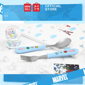 MINISO Marvel Set Sendok Garpu 2 Pcs Traveling Travel Peralatan Makan Tableware Portable Alat Stainless Alat Makan Set Cutlery Stainless Anak Dewasa Fork Spoon Dapur Warna-warni Lucu Berkualitas High Quality Premium