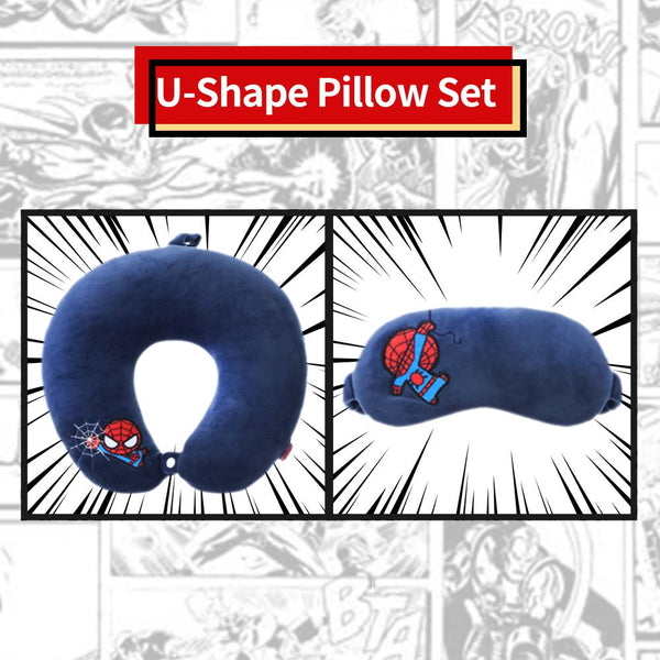 MINISO MARVEL Bantal Leher + Penutup Mata, Travel Pesawat U-shaped Neck Pillow + Eye Mask, Bantal Leher Bantal Kepala Spider man / Iron Man / Hulk / Captain America / Thor / Captain Marvel