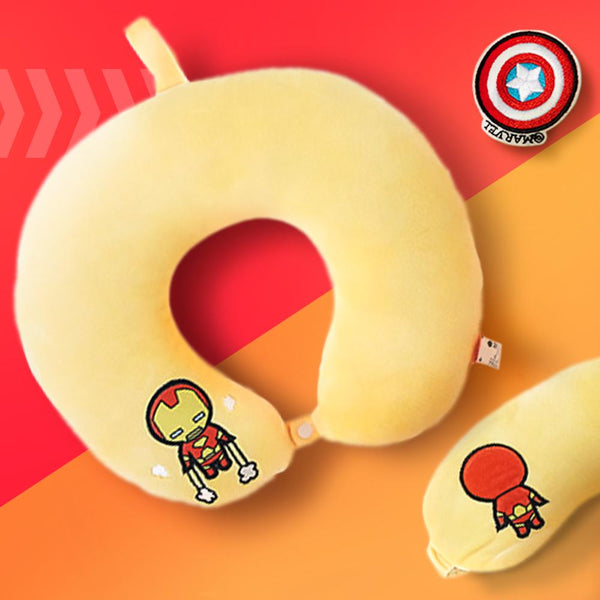 MINISO MARVEL Bantal Leher + Penutup Mata, Travel Pesawat U-shaped Neck Pillow + Eye Mask, Bantal Leher Bantal Kepala Spider man / Iron Man / Hulk / Captain America / Thor / Captain Marvel