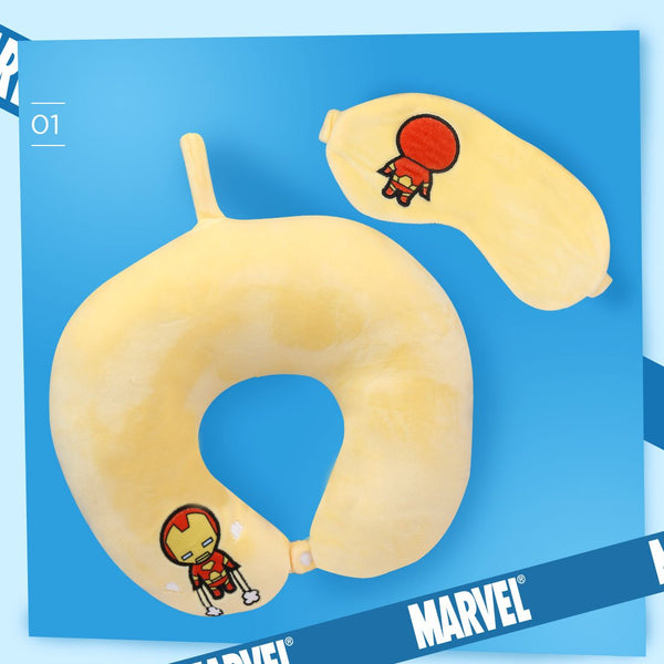 MINISO MARVEL Bantal Leher + Penutup Mata, Travel Pesawat U-shaped Neck Pillow + Eye Mask, Bantal Leher Bantal Kepala Spider man / Iron Man / Hulk / Captain America / Thor / Captain Marvel