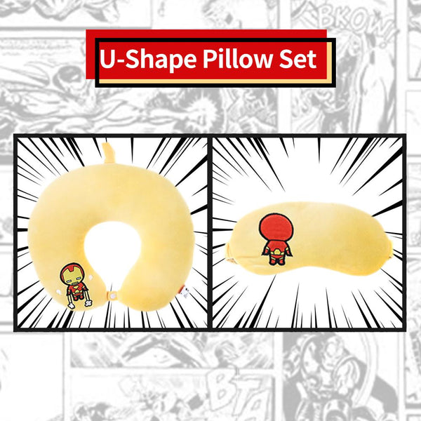 MINISO MARVEL Bantal Leher + Penutup Mata, Travel Pesawat U-shaped Neck Pillow + Eye Mask, Bantal Leher Bantal Kepala Spider man / Iron Man / Hulk / Captain America / Thor / Captain Marvel
