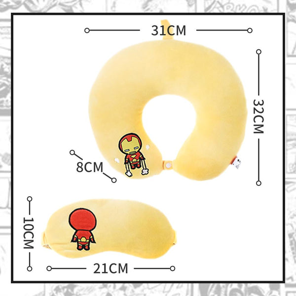 MINISO MARVEL Bantal Leher + Penutup Mata, Travel Pesawat U-shaped Neck Pillow + Eye Mask, Bantal Leher Bantal Kepala Spider man / Iron Man / Hulk / Captain America / Thor / Captain Marvel