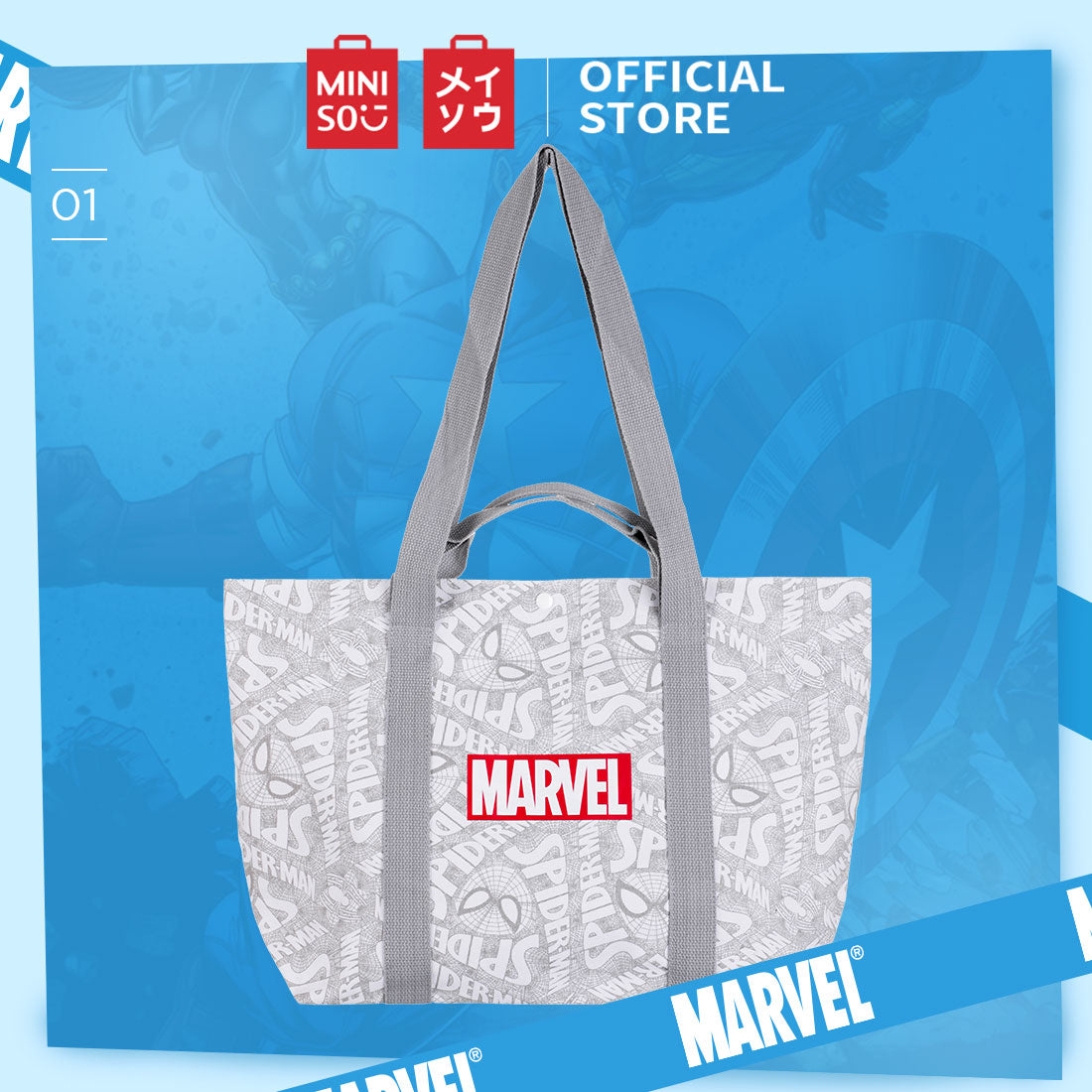 MINISO X MARVEL Tas Bahu Casual Tas Belanja Kanvas Tote Bag