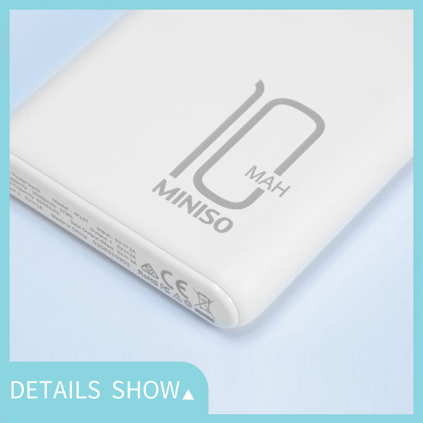 MINISO JP197 10000mAh Power Bank Pengisian Cepat, Putih / Merah Muda / Biru