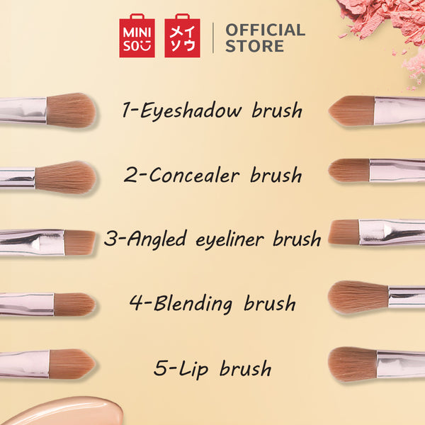 MINISO Kit Kuas Makeup Brush Spons Kosmetik 5 Pcs Set Blush Mini