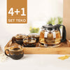 MINISO Set Teh Sederhana 5pcs/set Teh Ketel Kaca Teapot dengan 4pcs Gelas Praktis