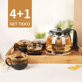 MINISO Set Teh Sederhana 5pcs/set Teh Ketel Kaca Teapot dengan 4pcs Gelas Praktis