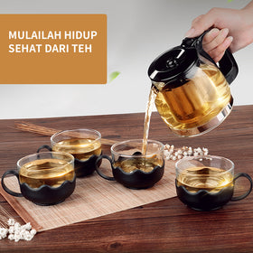 MINISO Set Teh Sederhana 5pcs/set Teh Ketel Kaca Teapot dengan 4pcs Gelas Praktis