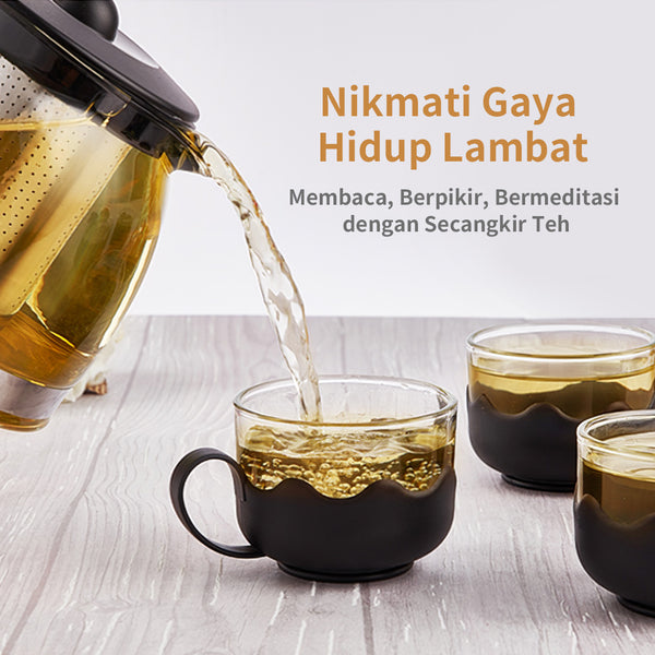 MINISO Set Teh Sederhana 5pcs/set Teh Ketel Kaca Teapot dengan 4pcs Gelas Praktis
