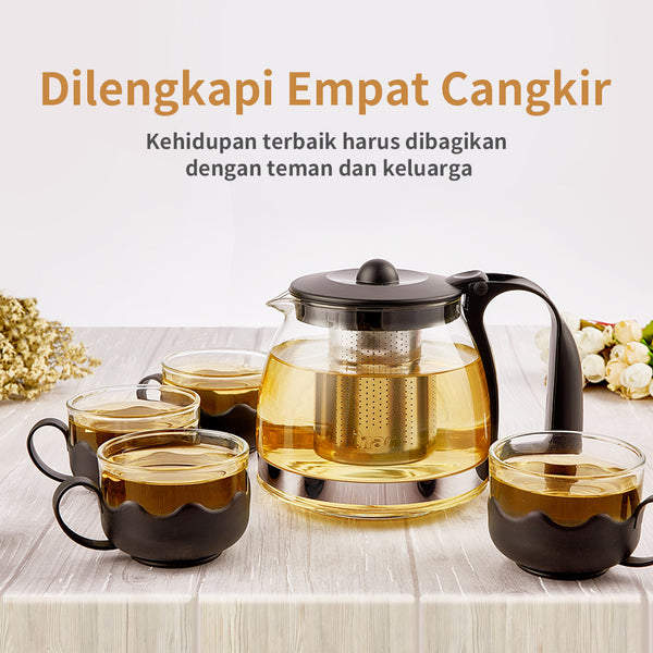 MINISO Set Teh Sederhana 5pcs/set Teh Ketel Kaca Teapot dengan 4pcs Gelas Praktis