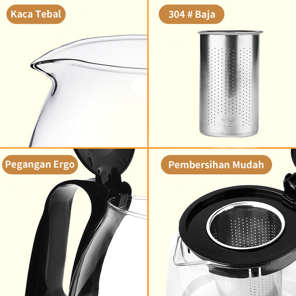 MINISO Set Teh Sederhana 5pcs/set Teh Ketel Kaca Teapot dengan 4pcs Gelas Praktis
