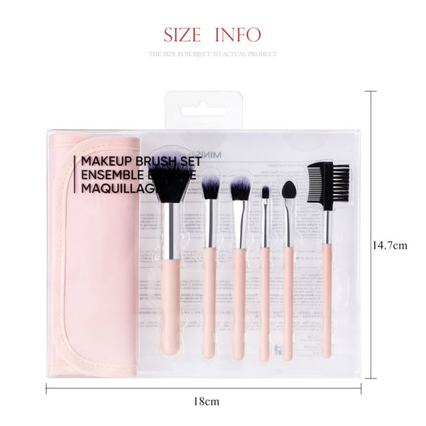 MINISO Brush Make Up Kuas Kosmetik Set 7 Pcs Powder Blending Brush Spons Alat Kecantikan Bedak Beauty Blush Alis Bulu Mata Eyeshadow Blender Lembut Travel Kit Foundation Rias Wajah Lengkap Peralatan Dandan Profesional Bulu Halus Tool Cosmetic Wanita
