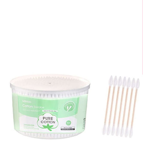 MINISO Katun Swabs Cotton Swabs Buds Korek Kuping Penyeka Kayu Tongkat Double Head 500pcs