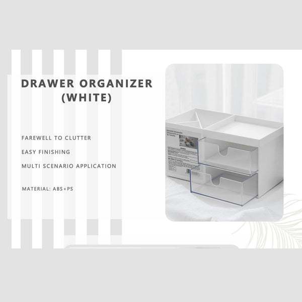 MINISO Rak Kosmetik Kotak Penyimpanan Serbaguna Tempat Makeup Cosmetic Organizer Alat Tulis Storage Plastik Multifungsi Meja 2 Laci