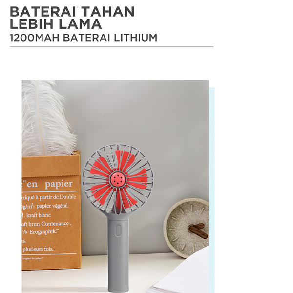 MINISO Kipas Angin USB Praktis yang Dapat Disesuaikan, Dapat Diisi Ulang dengan Sedikit Baling-Baling, Ringan, Tampilan Fashion, Baterai Isi Ulang