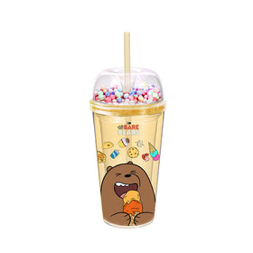 MINISO - Botol Minum We Bare Bears Plastik Botol Minum Air dengan Sedotan Cangkir 420ml