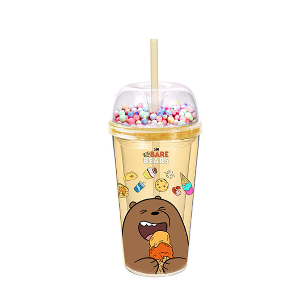 MINISO - Botol Minum We Bare Bears Plastik Botol Minum Air dengan Sedotan Cangkir 420ml