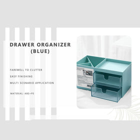 MINISO Rak Kosmetik Kotak Penyimpanan Serbaguna Tempat Makeup Cosmetic Organizer Alat Tulis Storage Plastik Multifungsi Meja 2 Laci