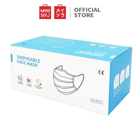 MINISO Masker Mulut Wajah Pembuang 50 Pcs 3 Lapisan Disposable Face Masks Earloop Pengait Telinga Bernapas Anti Bakteri Debu