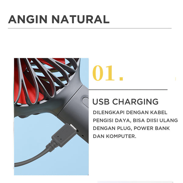 MINISO Kipas Angin USB Praktis yang Dapat Disesuaikan, Dapat Diisi Ulang dengan Sedikit Baling-Baling, Ringan, Tampilan Fashion, Baterai Isi Ulang