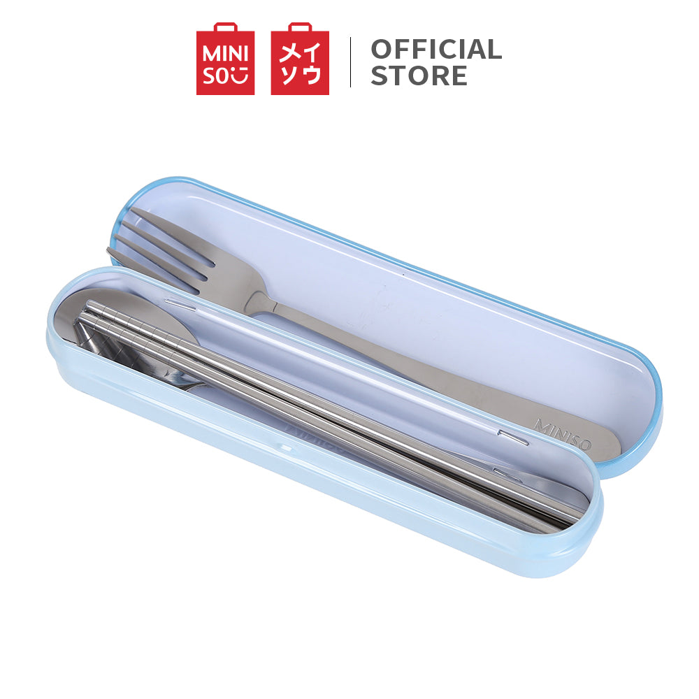 MINISO Set Alat Makan 3 Pack Sendok Garpu Sumpit Anak Peralatan Makan Tebal Stainless Steel Spoon Fork Chopsticks Travel