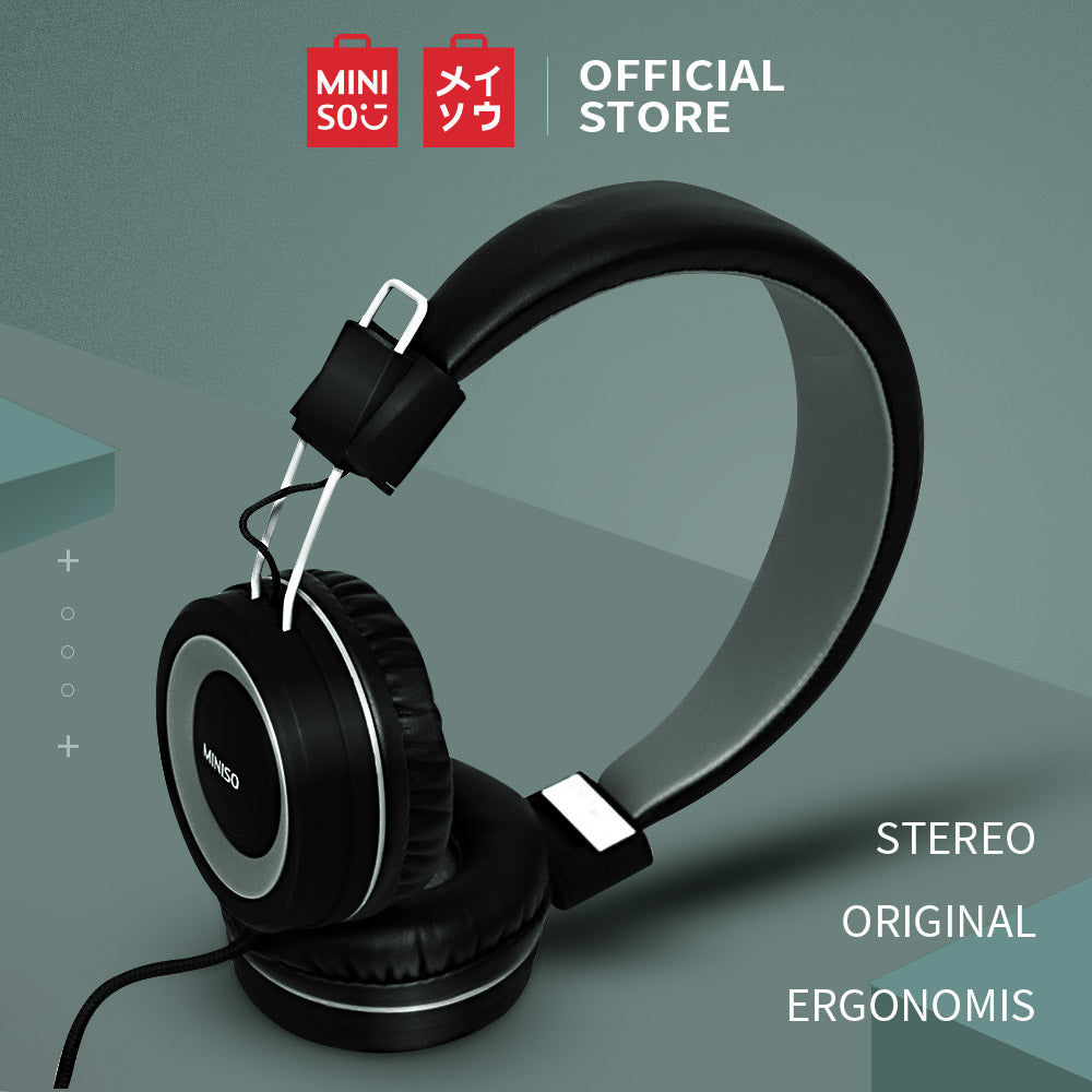 MINISO Headset Earphone Headphone Model Bando Over On Ear Full Bass Super Kabel Lipat Reduksi Kebisingan Audio Quality Portable Cewek Anak Pria Lucu Simple Original