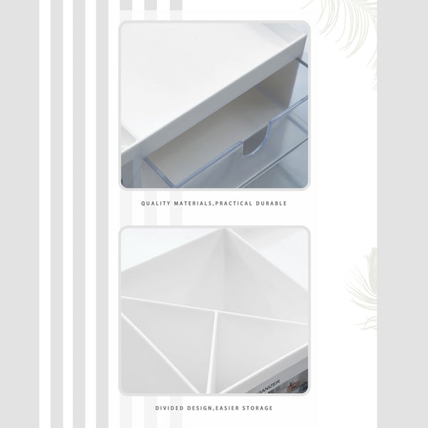 MINISO Rak Kosmetik Kotak Penyimpanan Serbaguna Tempat Makeup Cosmetic Organizer Alat Tulis Storage Plastik Multifungsi Meja 2 Laci