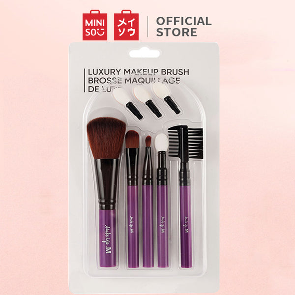 Miniso Official Kuas Foundation Luxury Makeup Brush 5-Piece Set Beauty Brush Hot Sell Brush Bahan Kulit