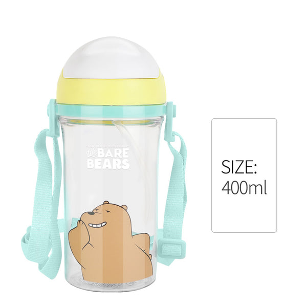 MINISO Botol Minum Air Plastik Sedotan We Bare Bears Lucu Anak 400ml