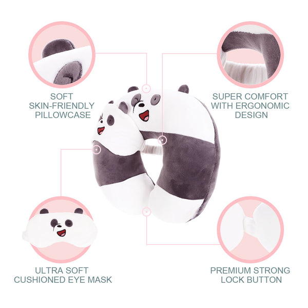 MINISO We Bare Bears Bantal Leher Tidur Bantal Sandar Kepala Bentuk V Travel Neck Pillow