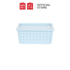 MINISO Ember Penyimpanan Kecil Multifungsi Dengan Tutup  Abu-abu Tua / Biru