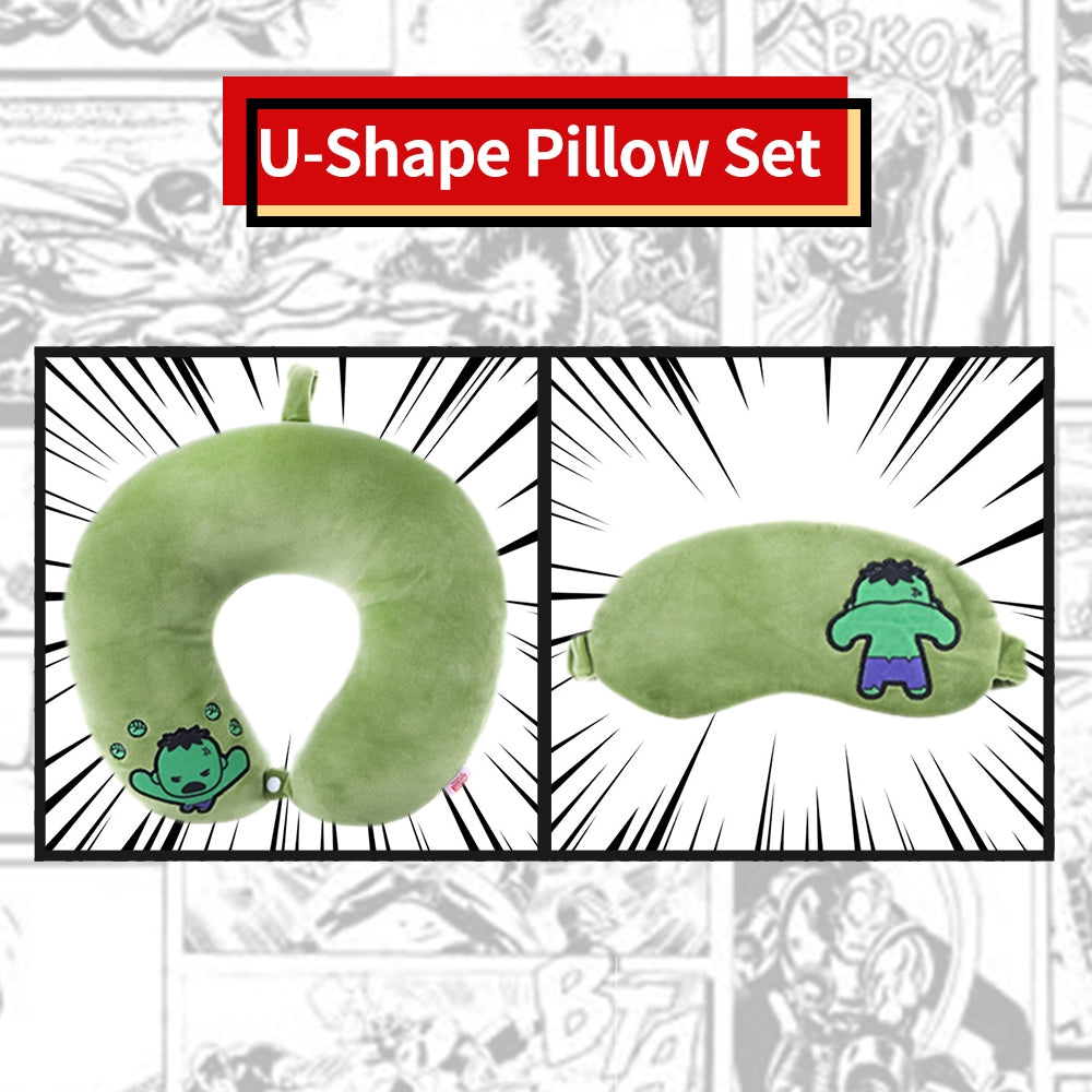 MINISO MARVEL Bantal Leher + Penutup Mata, Travel Pesawat U-shaped Neck Pillow + Eye Mask, Bantal Leher Bantal Kepala Spider man / Iron Man / Hulk / Captain America / Thor / Captain Marvel
