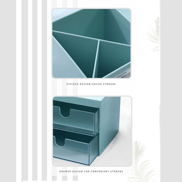 MINISO Rak Kosmetik Kotak Penyimpanan Serbaguna Tempat Makeup Cosmetic Organizer Alat Tulis Storage Plastik Multifungsi Meja 2 Laci