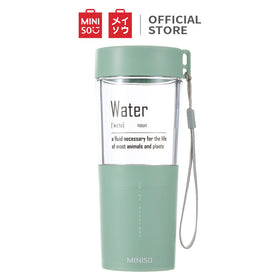 MINISO Botol Minum Plastik Travel Transparan Water Bottle Clear Transparant Plastic BPA Free 410ml (Hijau)