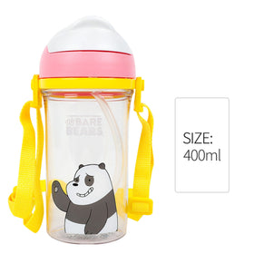 MINISO Botol Minum Air Plastik Sedotan We Bare Bears Lucu Anak 400ml