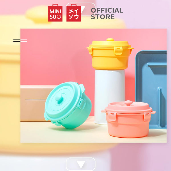 MINISO Kotak Makan Siang Penyimpanan Makanan Minum Lunch Box 650ml 2 Layar Alat Dapur Rumah Tangga Wadah Bento Rantang Susun Tingkat Set Sekolah Anak Dewasa Perempuan Cowok  Container Nasi Mie Sup Soup Kantor Kerja Anti Panas Bocor Sekat Besar Premium
