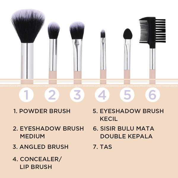 MINISO Brush Make Up Kuas Kosmetik Set 7 Pcs Powder Blending Brush Spons Alat Kecantikan Bedak Beauty Blush Alis Bulu Mata Eyeshadow Blender Lembut Travel Kit Foundation Rias Wajah Lengkap Peralatan Dandan Profesional Bulu Halus Tool Cosmetic Wanita