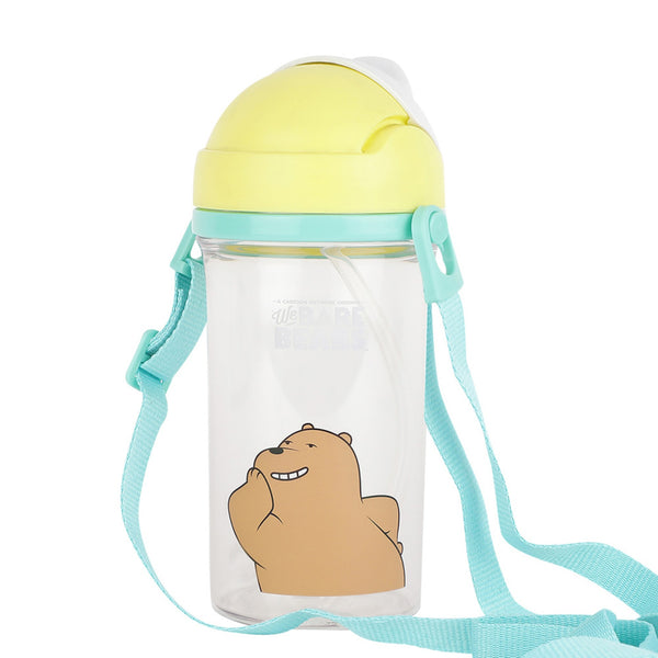 MINISO Botol Minum Air Plastik Sedotan We Bare Bears Lucu Anak 400ml