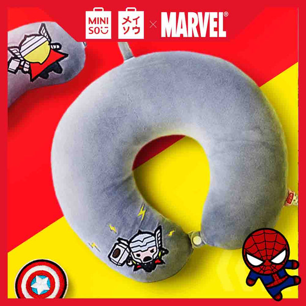 MINISO MARVEL Bantal Leher + Penutup Mata, Travel Pesawat U-shaped Neck Pillow + Eye Mask, Bantal Leher Bantal Kepala Spider man / Iron Man / Hulk / Captain America / Thor / Captain Marvel