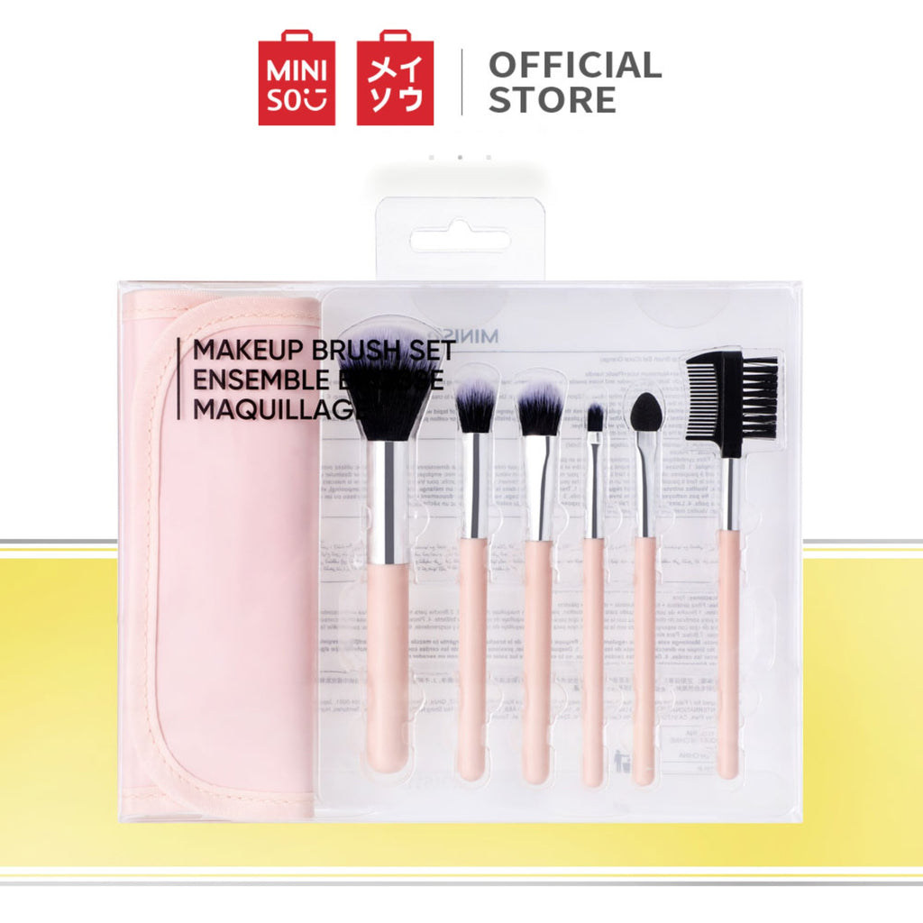 MINISO Brush Make Up Kuas Kosmetik Set 7 Pcs Powder Blending Brush Spons Alat Kecantikan Bedak Beauty Blush Alis Bulu Mata Eyeshadow Blender Lembut Travel Kit Foundation Rias Wajah Lengkap Peralatan Dandan Profesional Bulu Halus Tool Cosmetic Wanita