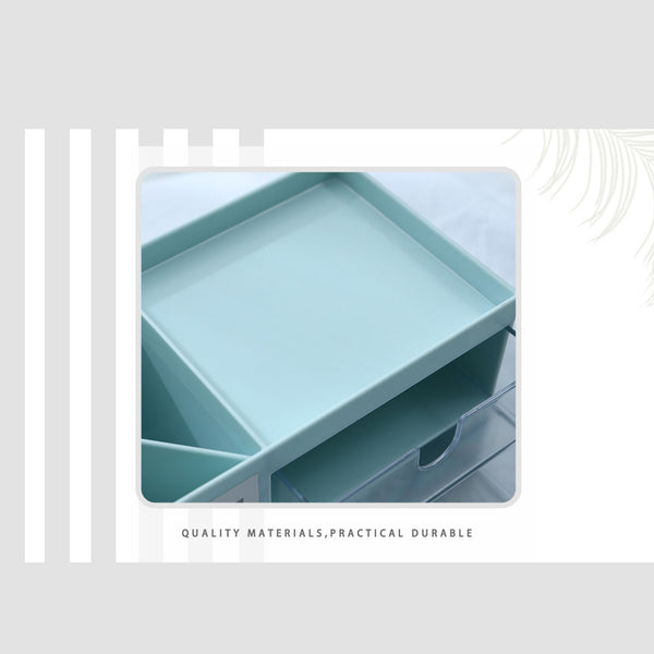 MINISO Rak Kosmetik Kotak Penyimpanan Serbaguna Tempat Makeup Cosmetic Organizer Alat Tulis Storage Plastik Multifungsi Meja 2 Laci