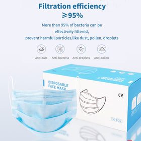 MINISO Masker Mulut Wajah Pembuang 50 Pcs 3 Lapisan Disposable Face Masks Earloop Pengait Telinga Bernapas Anti Bakteri Debu