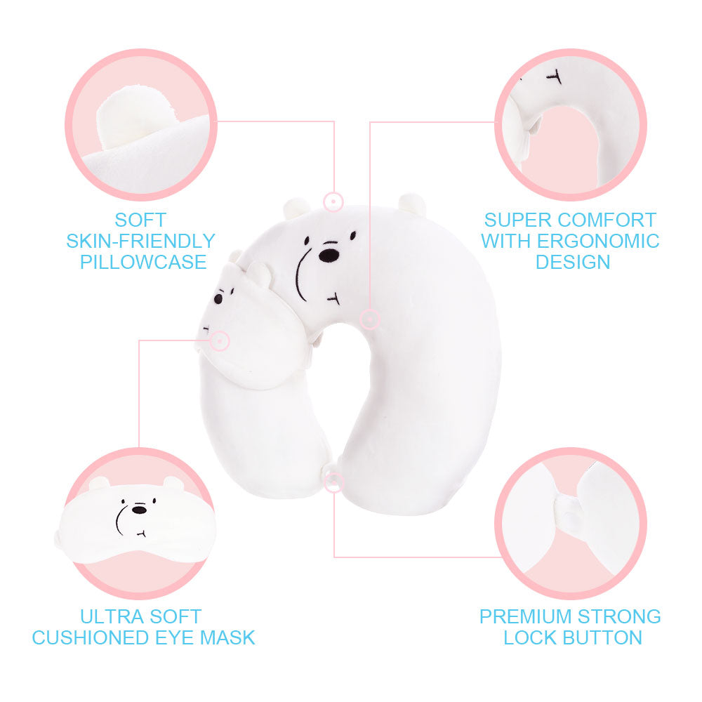 MINISO We Bare Bears Bantal Leher Tidur Bantal Sandar Kepala Bentuk V Travel Neck Pillow