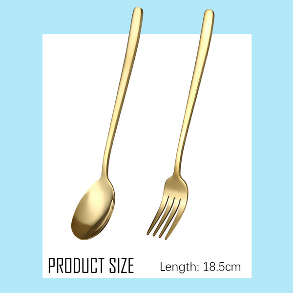 MINISO Set Sendok Garpu 2 Pcs Traveling Travel Peralatan Makan Tableware Portable Alat Stainless Steel Alat Makan Set Cutlery Stainless Anak Dewasa Fork Spoon Dapur Berkualitas High Quality Premium Simple Warna Emas Premium