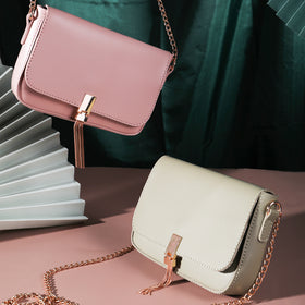 MINISO Tas Selempang Wanita / Sling Bag / Tas Bahu Cewek Pesta Rantai Logam Model Terbaru 2020 Import Kulit PVC Wanita Remaja Anak Perempuan Kekinian Polos Simple Elegan Rumbai Tassel Lucu