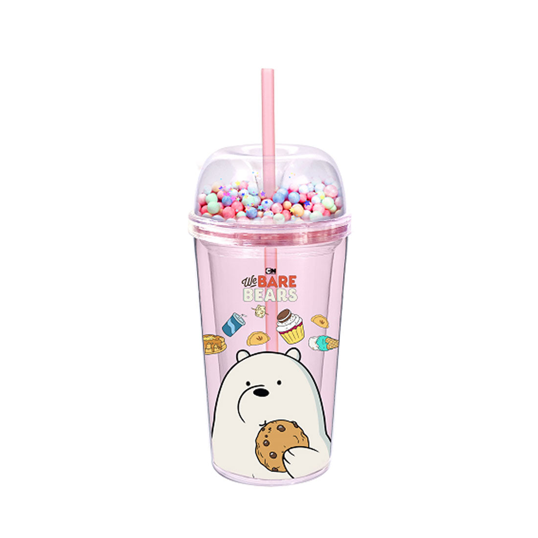 MINISO - Botol Minum We Bare Bears Plastik Botol Minum Air dengan Sedotan Cangkir 420ml